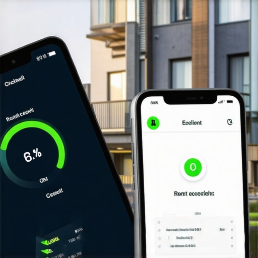 A smartphone displaying a credit score increase after reporting rent payments