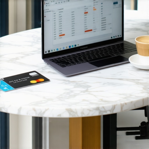 Traveler managing credit card statement dates on a laptop at a cafe