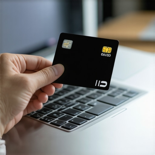 Empowered financial management with a credit card A person successfully managing their credit limit via a laptop
