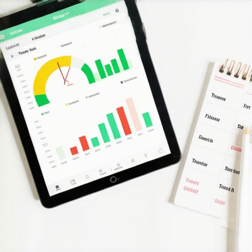 Minimalist workspace featuring credit tracking tools and financial planners