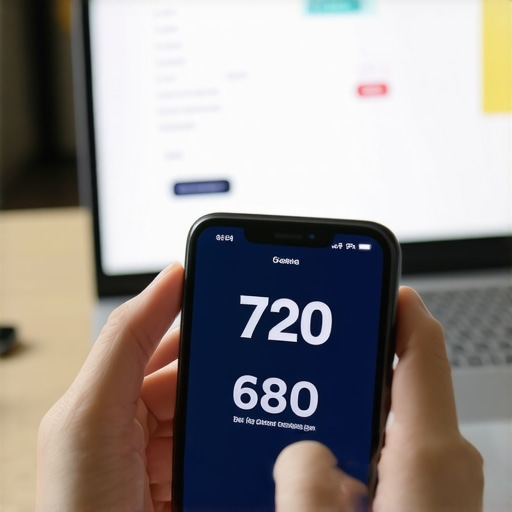 Comparison of two different credit score models showing a discrepancy between a smartphone app and a laptop.