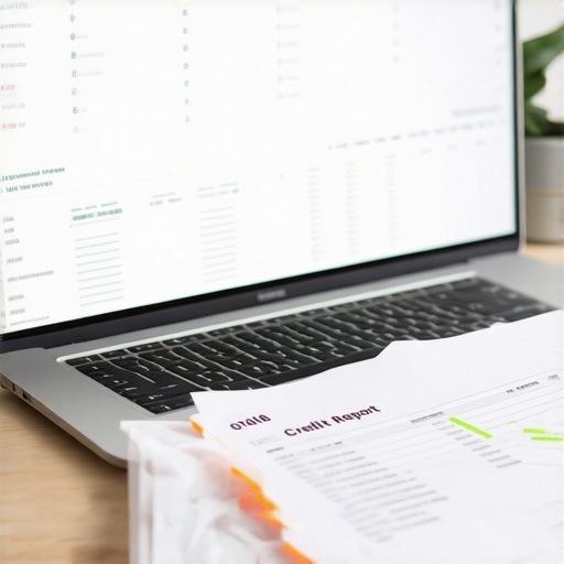 A person conducting a monthly financial audit using a spreadsheet and credit report.