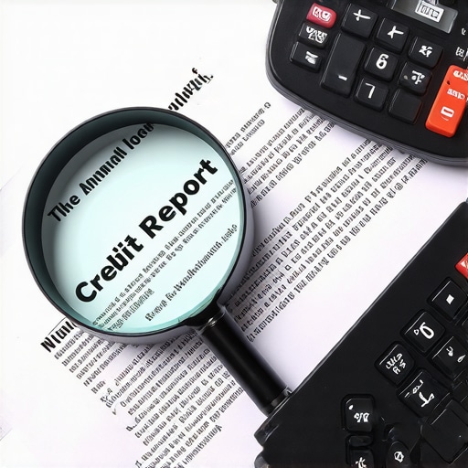 Magnifying glass inspecting details on a credit report.