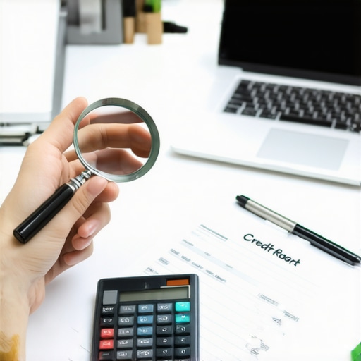 A person auditing their credit report with a magnifying glass to find errors.
