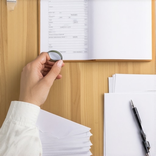 Person carefully checking a credit report for errors at home.