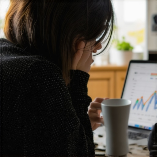 A person looking at a laptop showing no progress on their credit score graph.