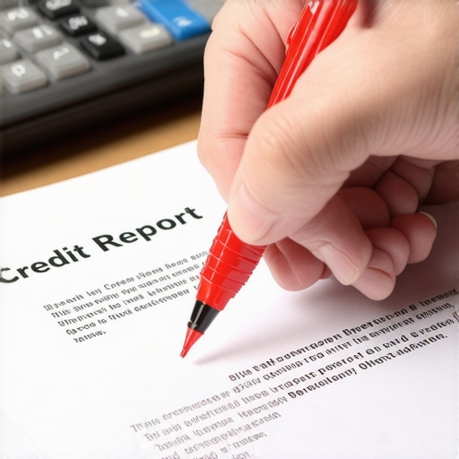 A hand highlighting errors on a physical credit report with a red marker.