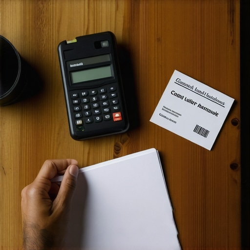 A person organizing financial documents on a desk.