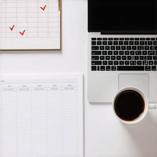 A physical calendar and a spreadsheet used for tracking credit scores and debt payments.