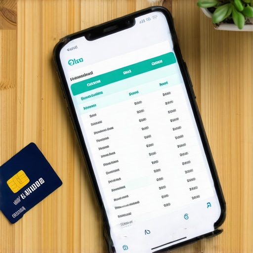 Maintaining Credit Health with Digital Tools A smartphone showing a financial spreadsheet and a credit card on a desk, representing credit maintenance.
