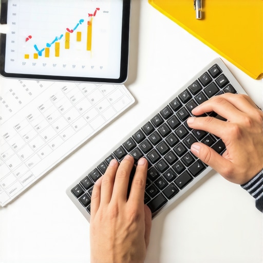 Maintaining Credit Health with Digital and Physical Tools A person tracking credit scores and debt management progress using a tablet and financial ledger.