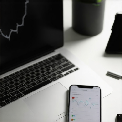 Professional workspace showing financial tracking tools and credit score growth trends