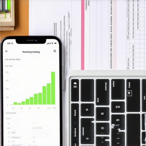A smartphone showing credit tracking app next to a planner and laptop