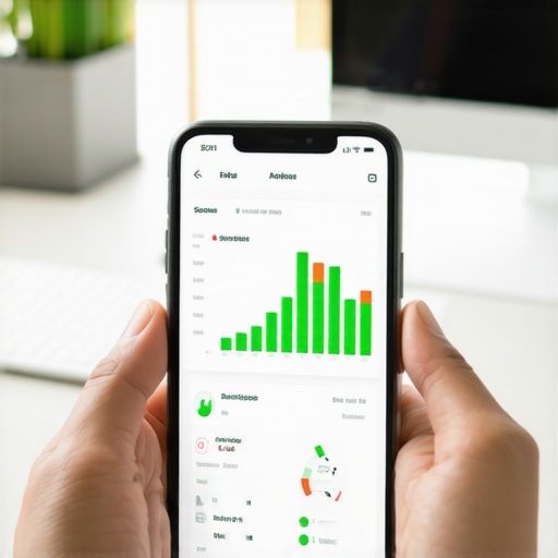 A smartphone showing a rising credit score and financial growth charts for long term maintenance