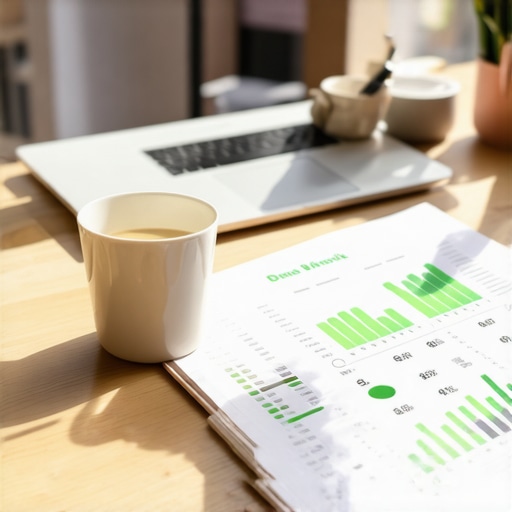 A person using a laptop and spreadsheet to manage debt and credit scores in a home office.