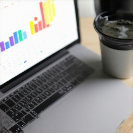 A laptop screen displaying a credit monitoring spreadsheet and a score growth chart.