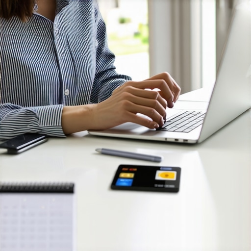 A person organizing their finances and credit card payments to improve their credit score.