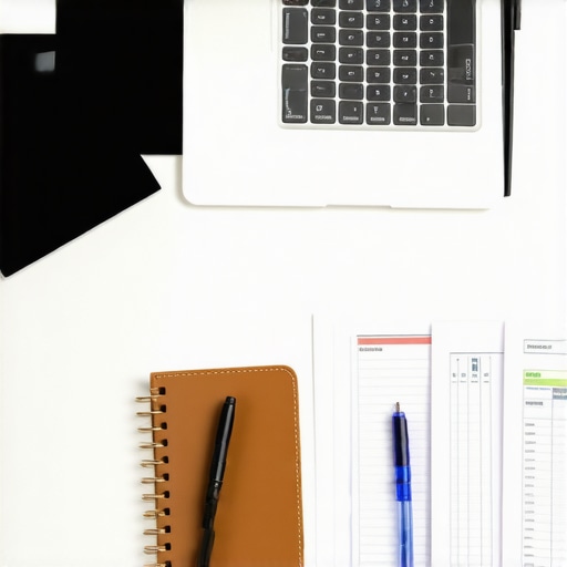 Manual Credit Audit and Organization A person conducting a manual credit report audit with paper documents and a ledger for financial maintenance.