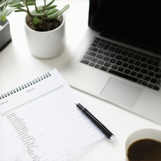 A minimalist desk with tools for tracking credit and expenses manually to maintain a high score.