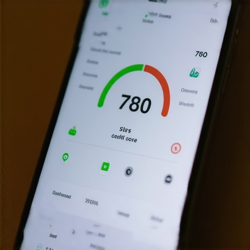 A smartphone displaying a rising credit score and financial growth charts.