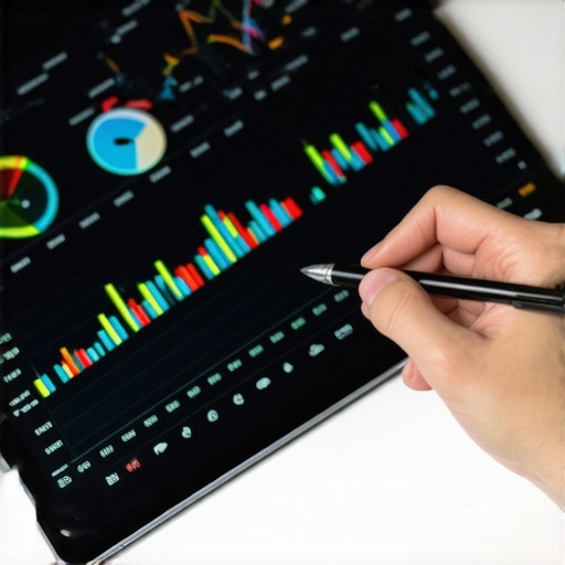 A digital tablet displaying credit score trends and financial management software.