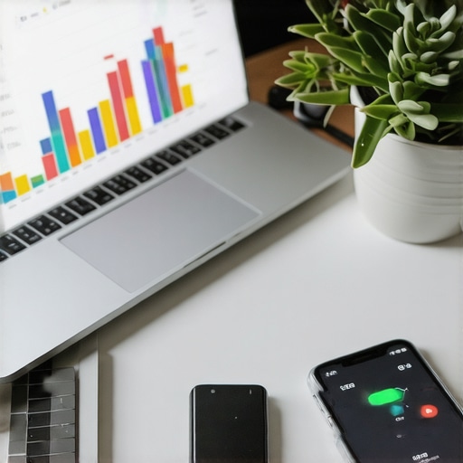 A laptop and smartphone on a desk showing financial spreadsheets and credit score updates.