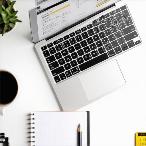 A laptop displaying an 850 credit score with a physical planner on a desk