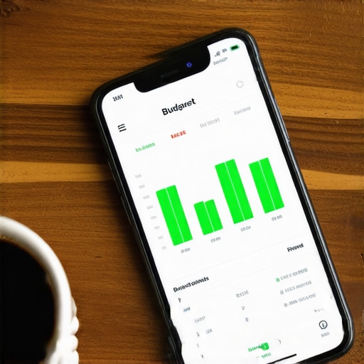 Smartphone displaying budget tracking software and financial cash flow charts