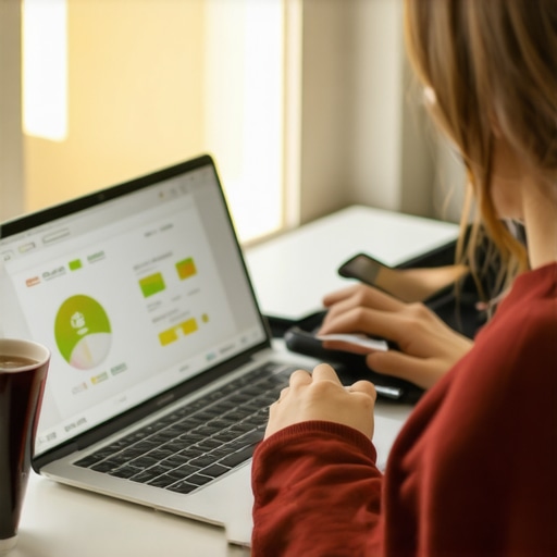 A person reviewing credit score improvements on a laptop and smartphone.