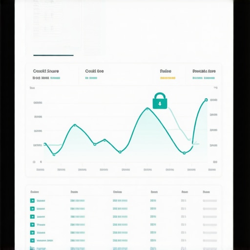 A tablet displaying a credit score tracking app with a lock icon representing security.
