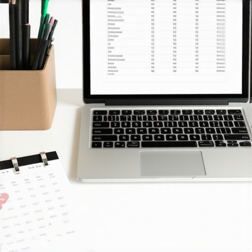 A desk with a laptop and calendar used for tracking credit score trends and monthly financial audits.