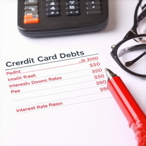 Close up of a document showing interest rates being lowered through a debt management plan.