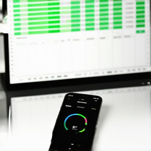Digital spreadsheet and smartphone used for tracking credit score and payment dates.