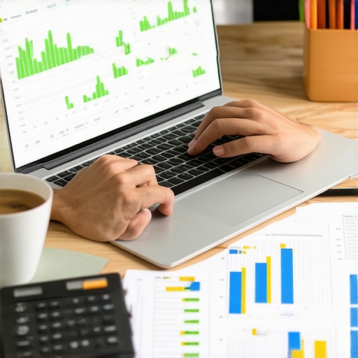 A person using a spreadsheet and calculator to manage debt and monitor credit scores for long-term financial health.