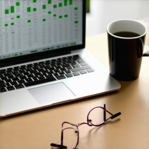 A laptop showing a financial spreadsheet for credit score tracking on a clean desk