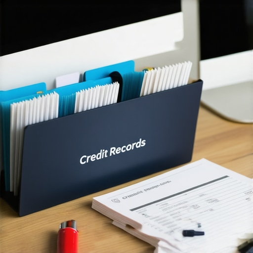 Organizing your credit repair documentation A physical file folder and credit report on a desk representing organized financial management.
