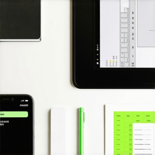 Desktop with budgeting tools and credit score alerts on a smartphone