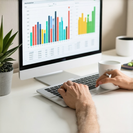A person using a laptop and spreadsheet to track their credit score and financial health for long-term maintenance.