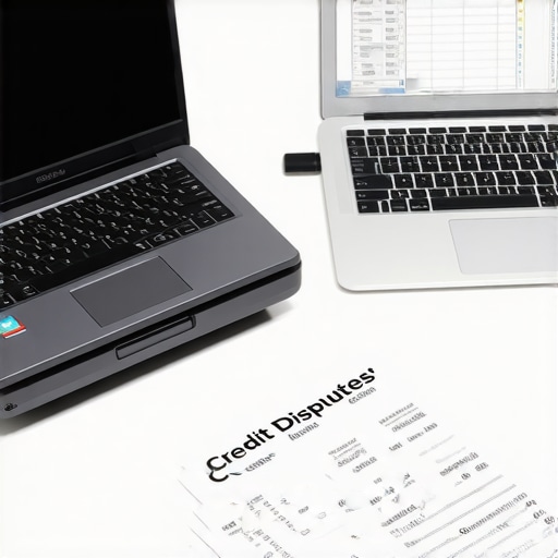 Professional Credit Maintenance Tools A desk with a scanner and laptop for credit monitoring and document archiving.