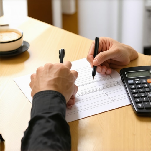 A person meticulously checking a credit report for errors with a highlighter.