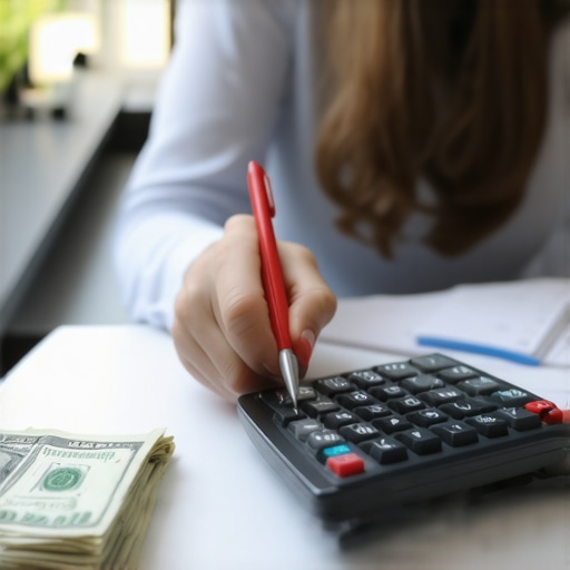 A person organizing bills and calculating expenses at a table to manage a financial emergency.