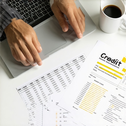 Person managing credit score using spreadsheets and credit reports