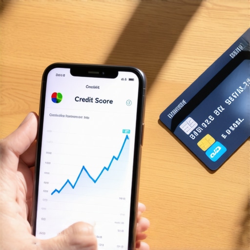Strategically Managing Credit Card Payments A person monitoring their credit score growth on a smartphone while managing their credit card accounts.
