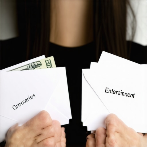 Hands holding budget envelopes with cash for a cash-only week challenge.