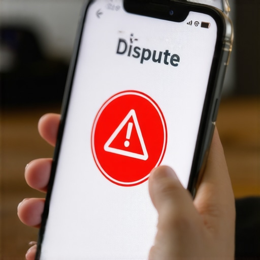 The Hidden Risk of Automated Credit Disputes Warning icon over a credit dispute button on a mobile phone screen.
