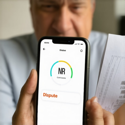 Person comparing a mobile credit app with physical documents to avoid automated dispute traps.