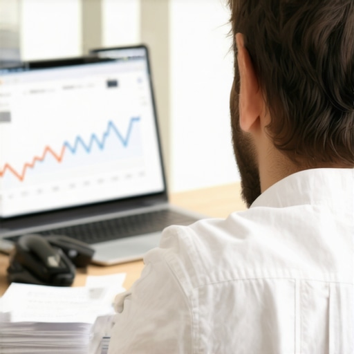 The frustration of a plateauing credit score Person analyzing a stagnant credit score graph