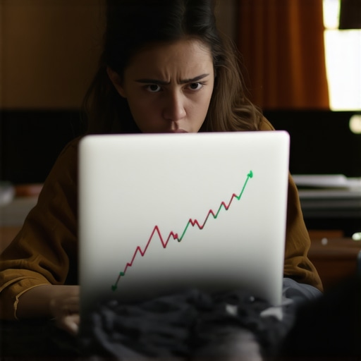 A person confused by a declining credit score graph on their laptop screen