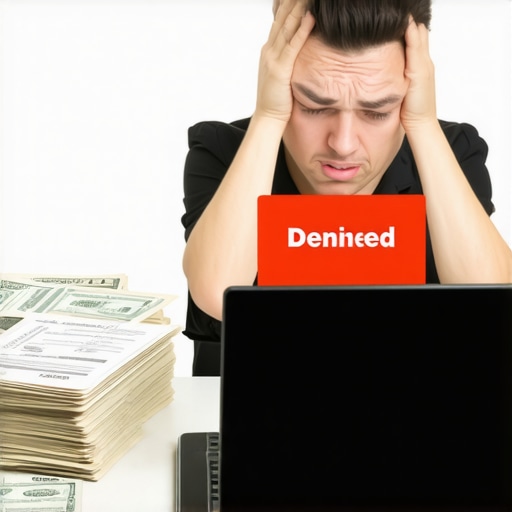 A person reacting to a denied credit application due to poor debt management choices.