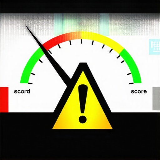 The hidden reality of credit scoring models A credit score meter showing a high score with a warning icon representing scoring nuances.